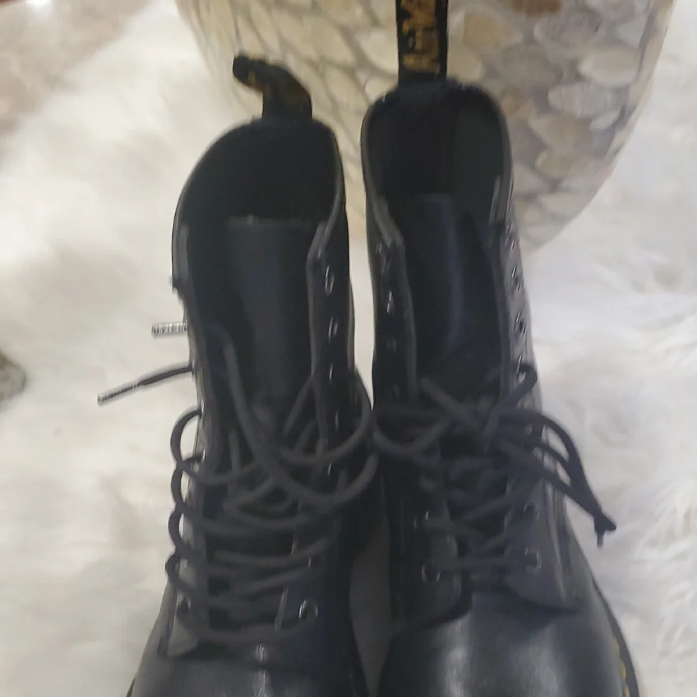 Dr. Martens Black Unisex Leather Boots with Yellow Accents - Picture 7 of 17